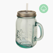 Becher aus recyceltem Glas mit Trinkhalm Becher aus recyceltem Glas mit Trinkhalm